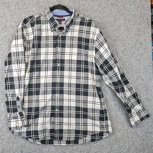 Tommy Hilfiger Mens XL Black & White Plaid Long-Sleeve Button-Up Dress Shirt